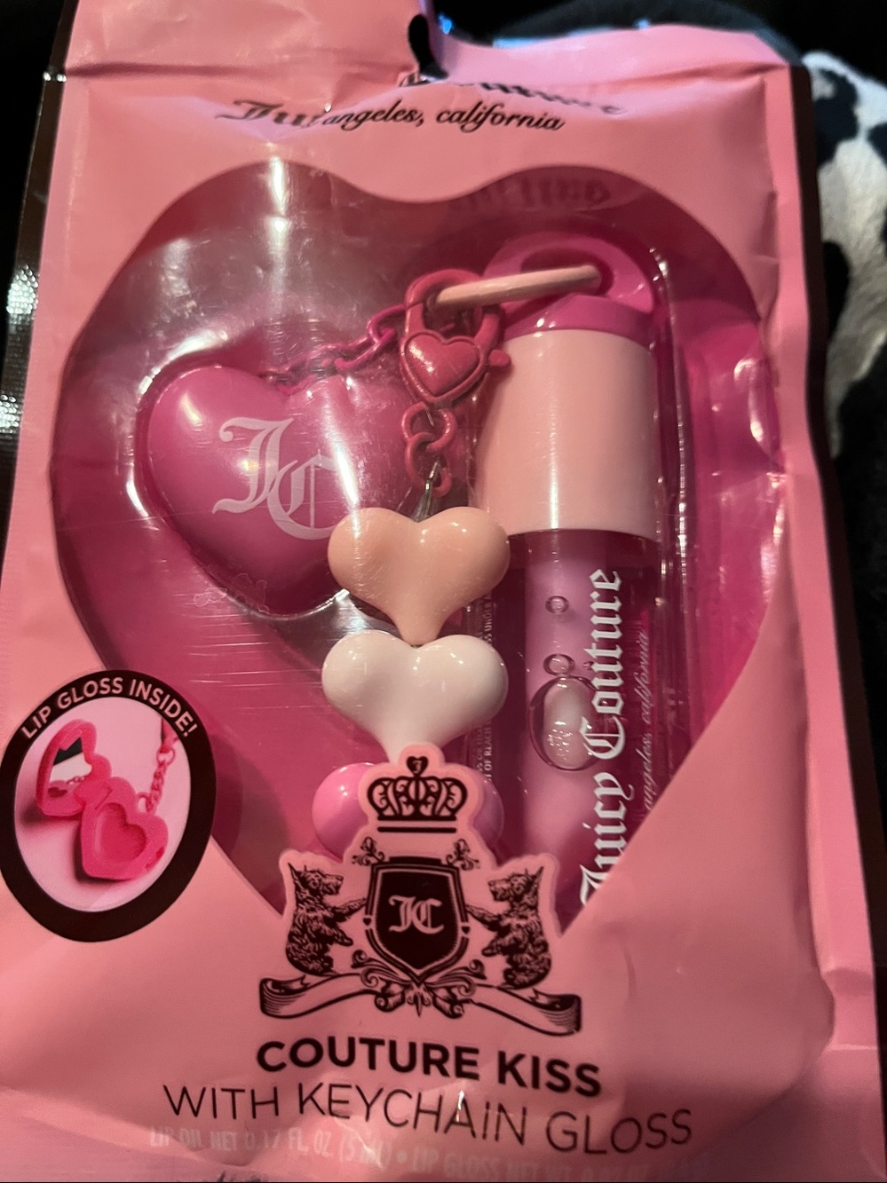 JUICY COUTURE Pink Coquette Lip Oil/Gloss & Pink Heart Keychain NWT